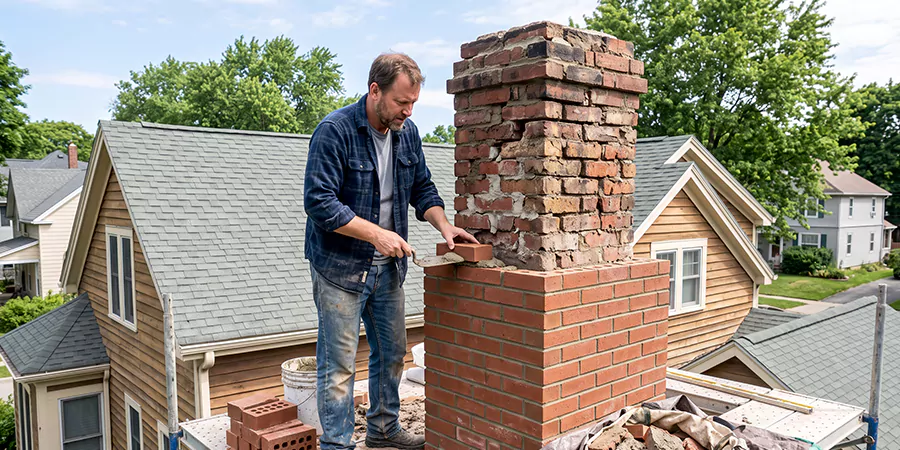 Old and Crumbling Brick Chimney Rebuild Norwalk